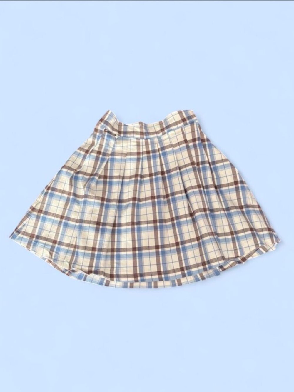 White blue plaid pleated mini skirt